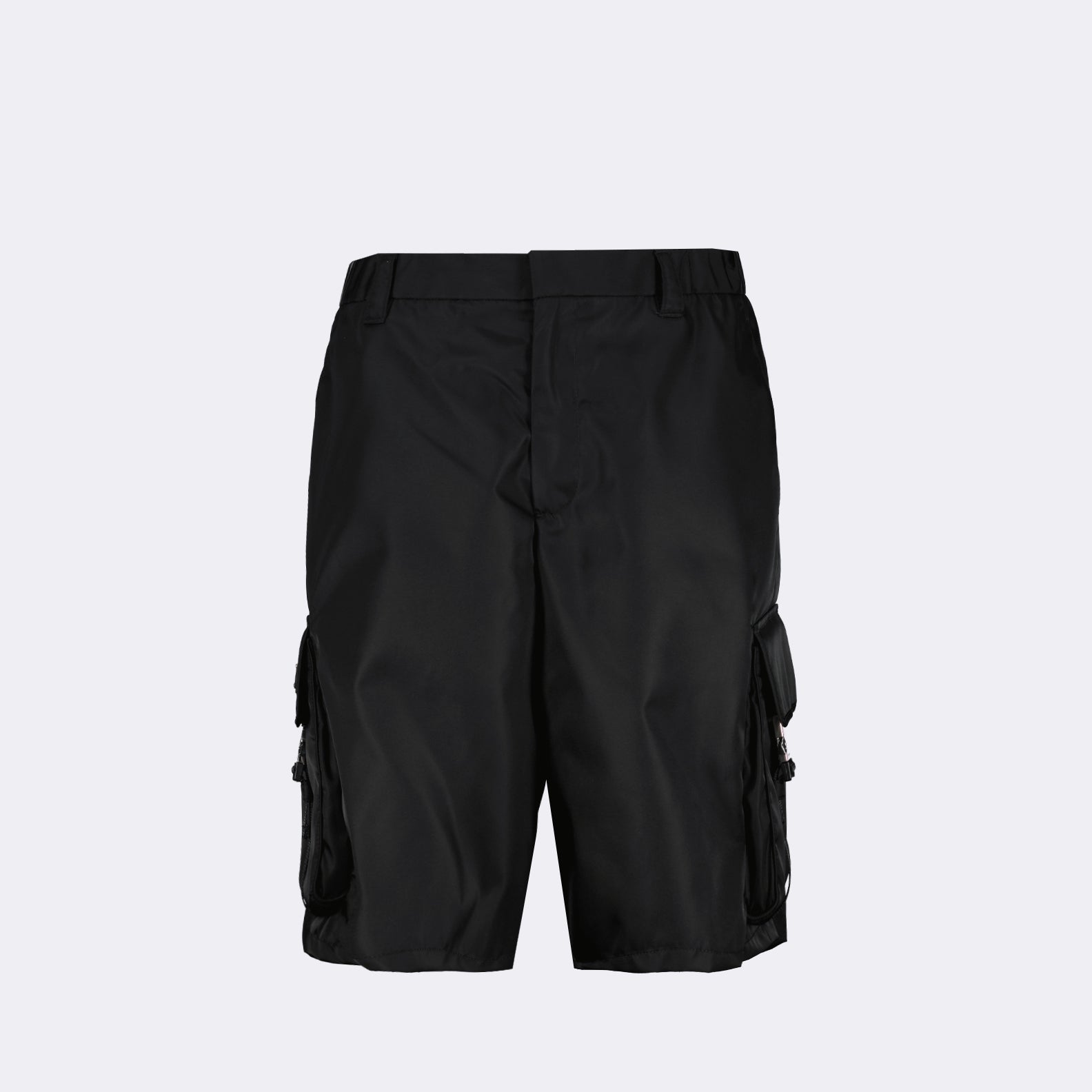 Prada Cargo Shorts, Luxury Re-Nylon Shorts, Black Cargo Shorts, High-end Fashion Shorts, Sustainable Prada Shorts