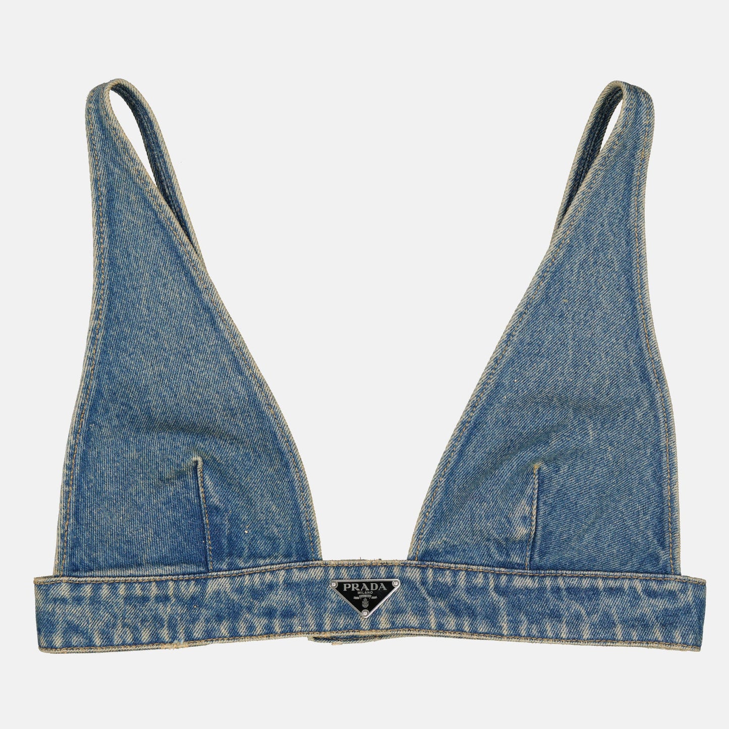 Prada, denim bralette, luxury fashion, women's wear, high-end clothing