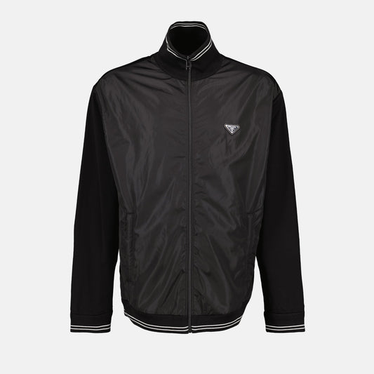 Prada Re-Nylon Windbreaker, luxury black windbreaker, sustainable fashion, high-end outerwear, versatile jacket