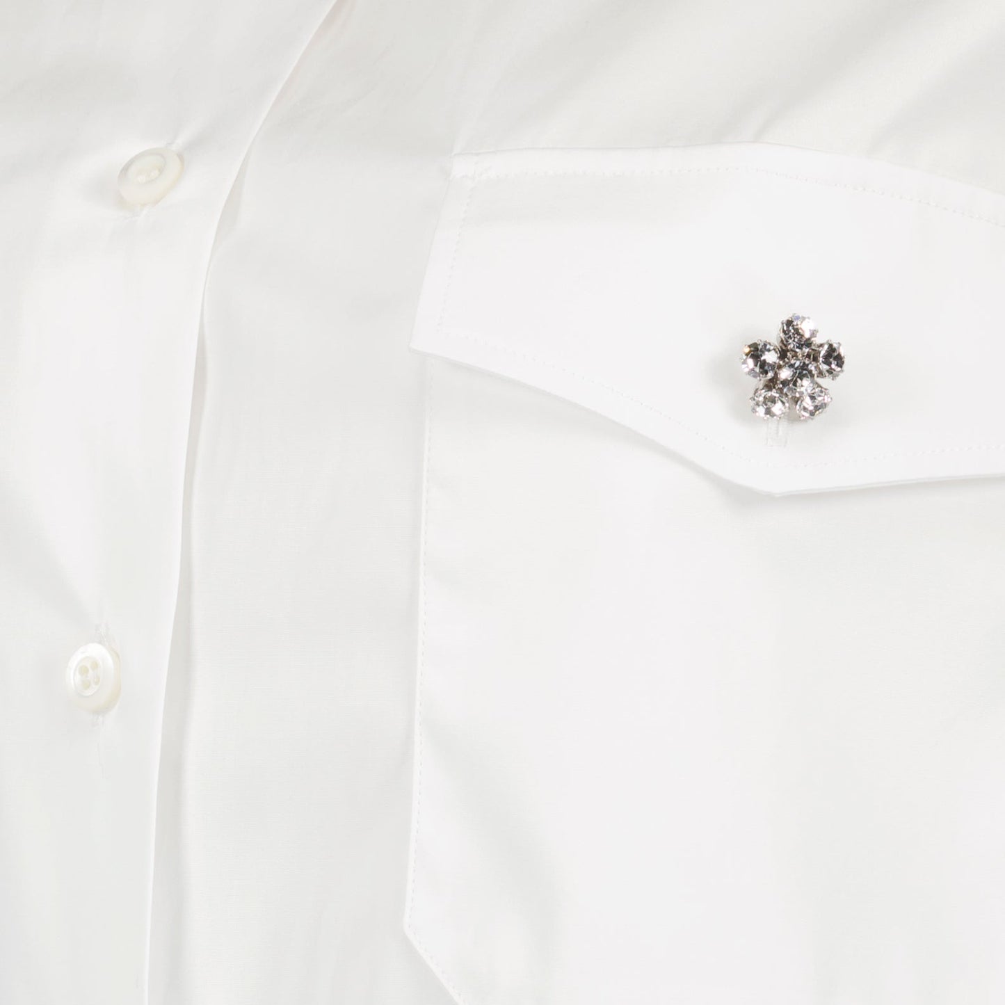 Prada, white shirt, jeweled buttons, luxury fashion, elegant clothing