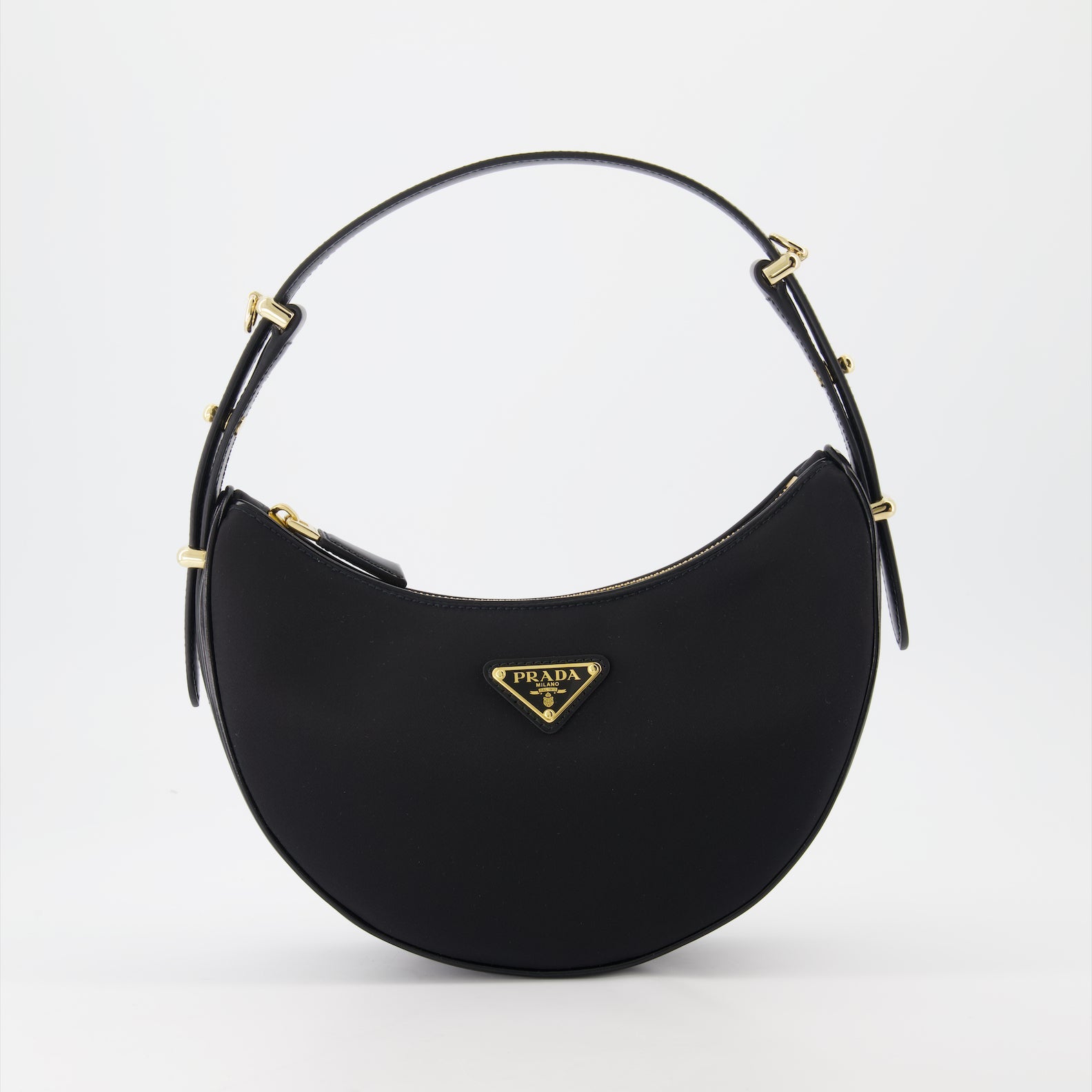 Prada, Arqué Shoulder Bag, Re-Nylon, Brushed Leather, Luxury Accessories