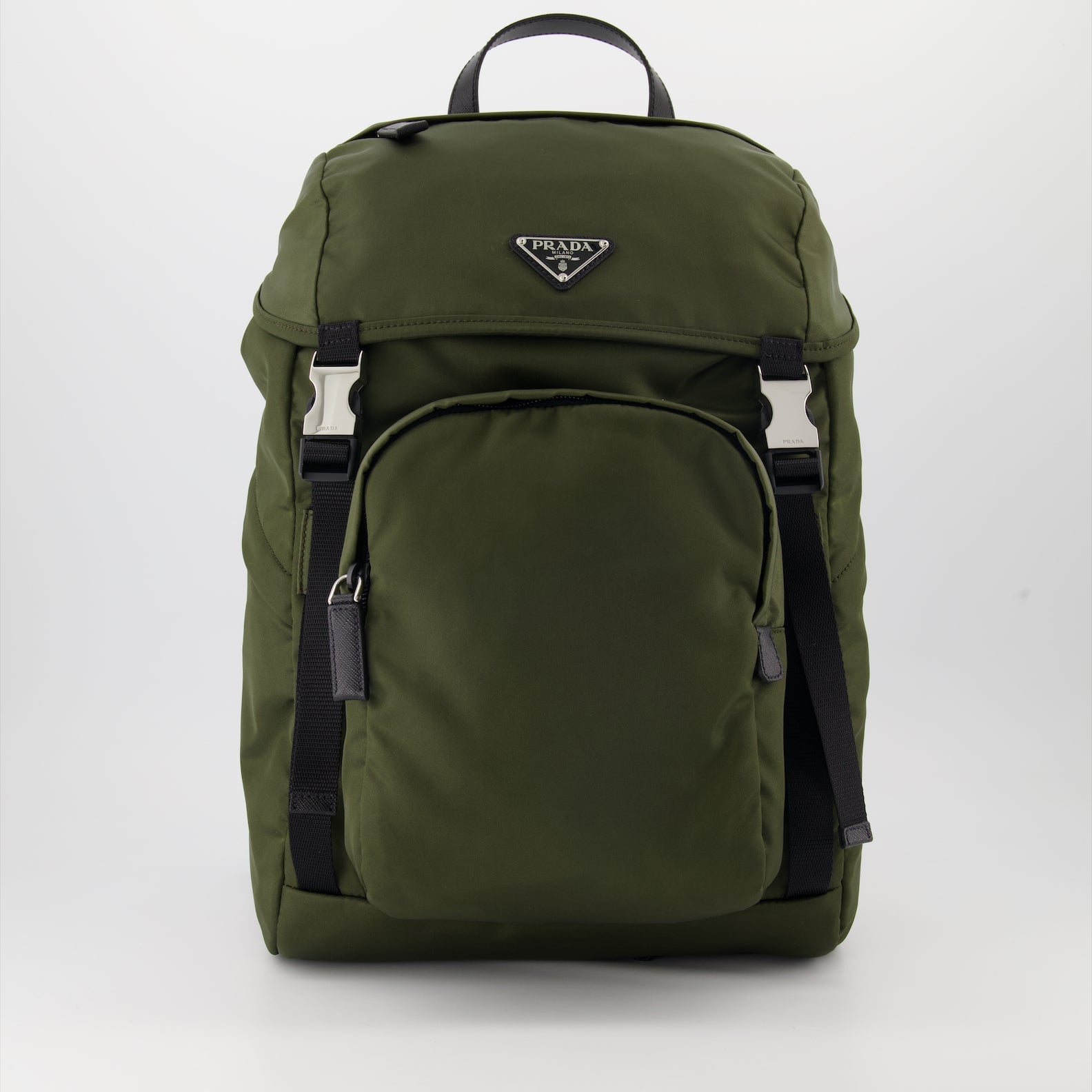 Prada backpack, Re-Nylon, Saffiano leather, luxury accessories, green backpack