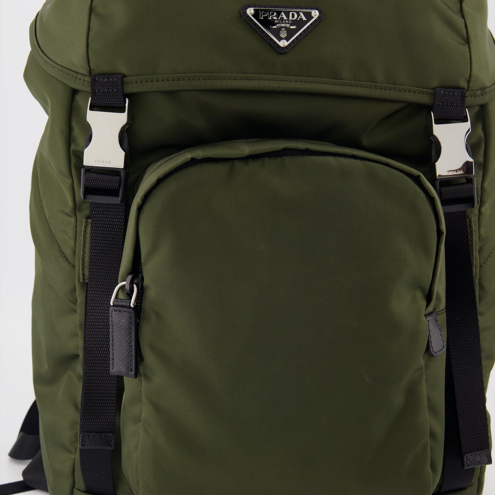 Prada backpack, Re-Nylon, Saffiano leather, luxury accessories, green backpack