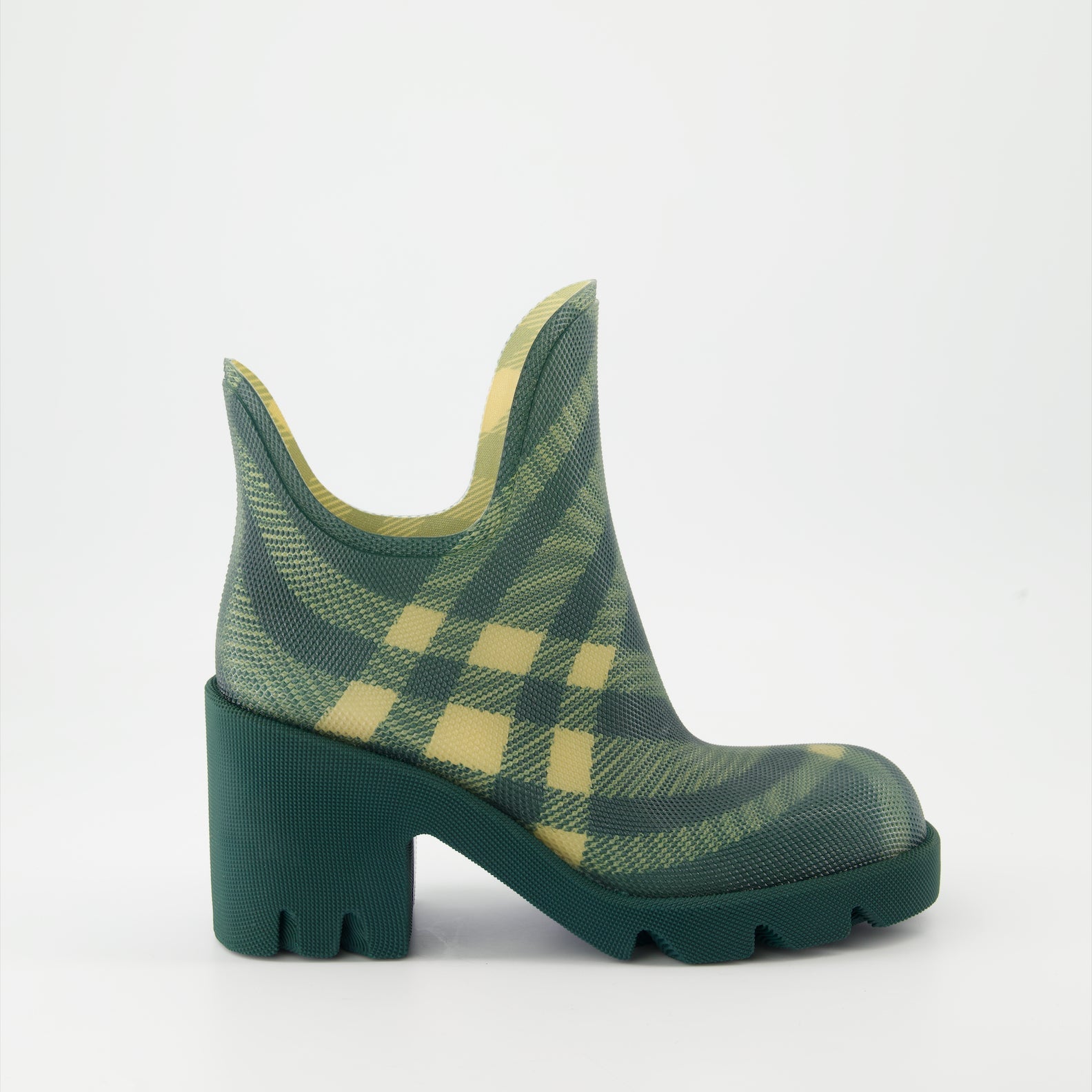 Burberry rubber boots, green checked boots, luxury ankle boots, designer rubber boots, Marsh ankle boots