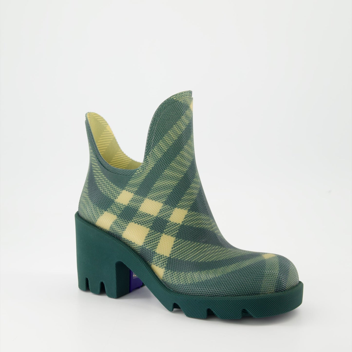 Burberry rubber boots, green checked boots, luxury ankle boots, designer rubber boots, Marsh ankle boots