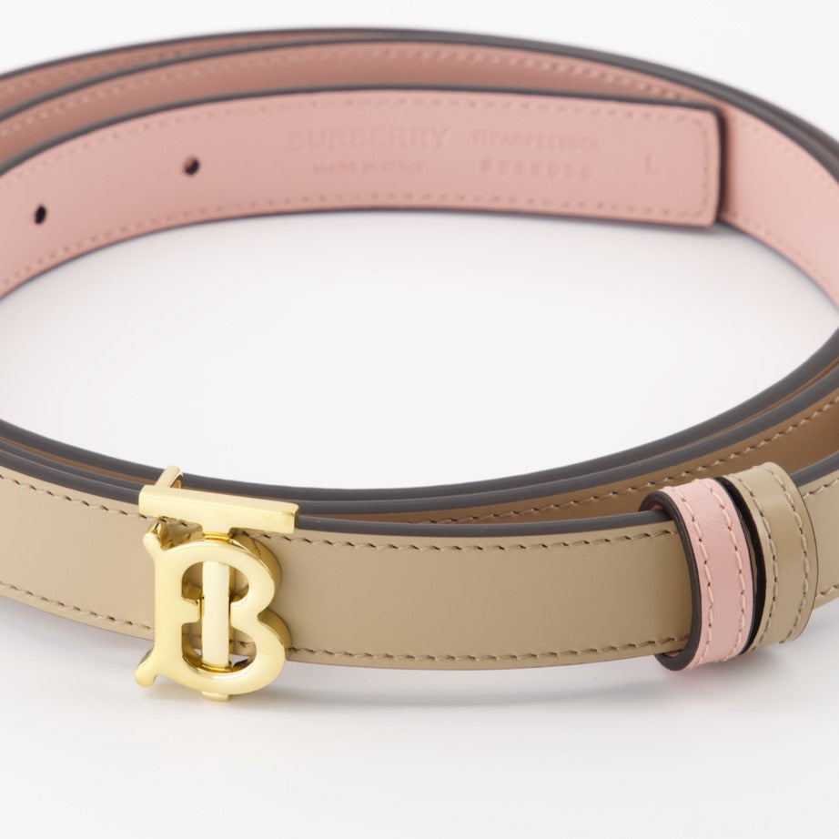 reversible leather belt, Burberry TB belt, luxury belt, beige and pink belt, premium leather accessories