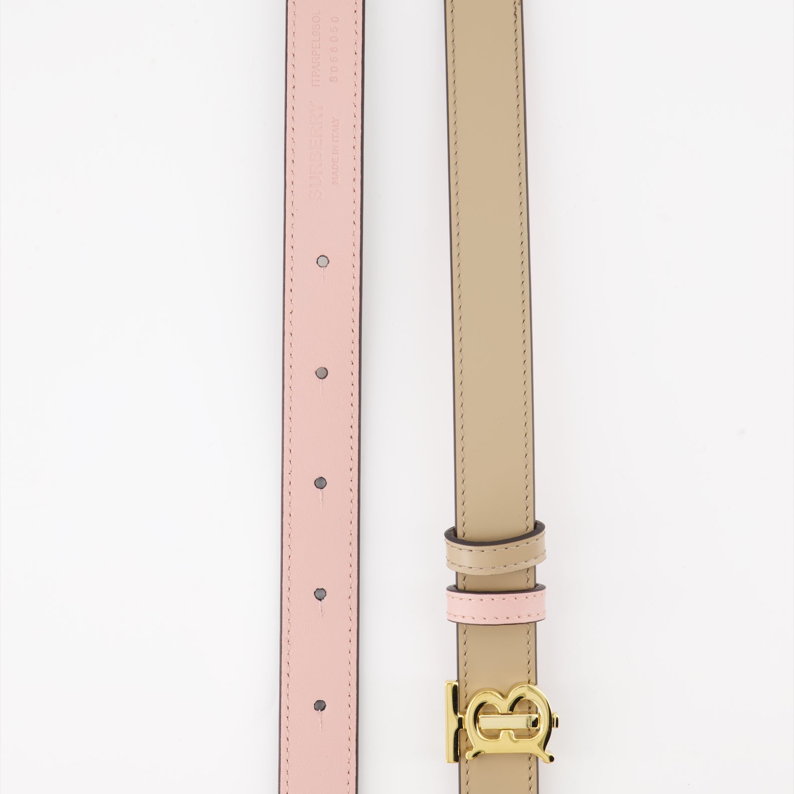 reversible leather belt, Burberry TB belt, luxury belt, beige and pink belt, premium leather accessories