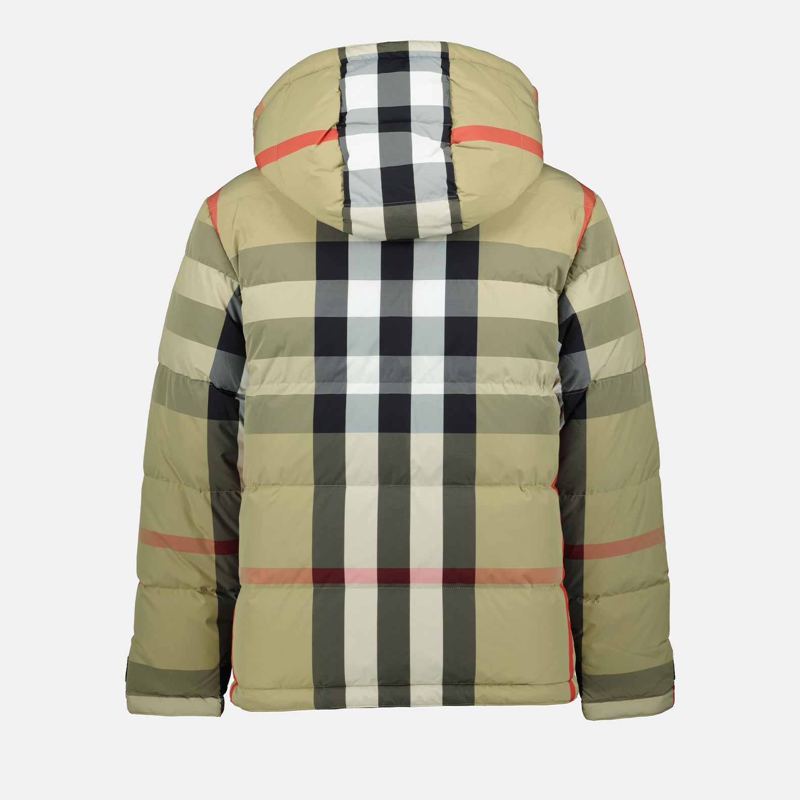 Burberry, checkered jacket, down jacket, luxury winter wear, beige check