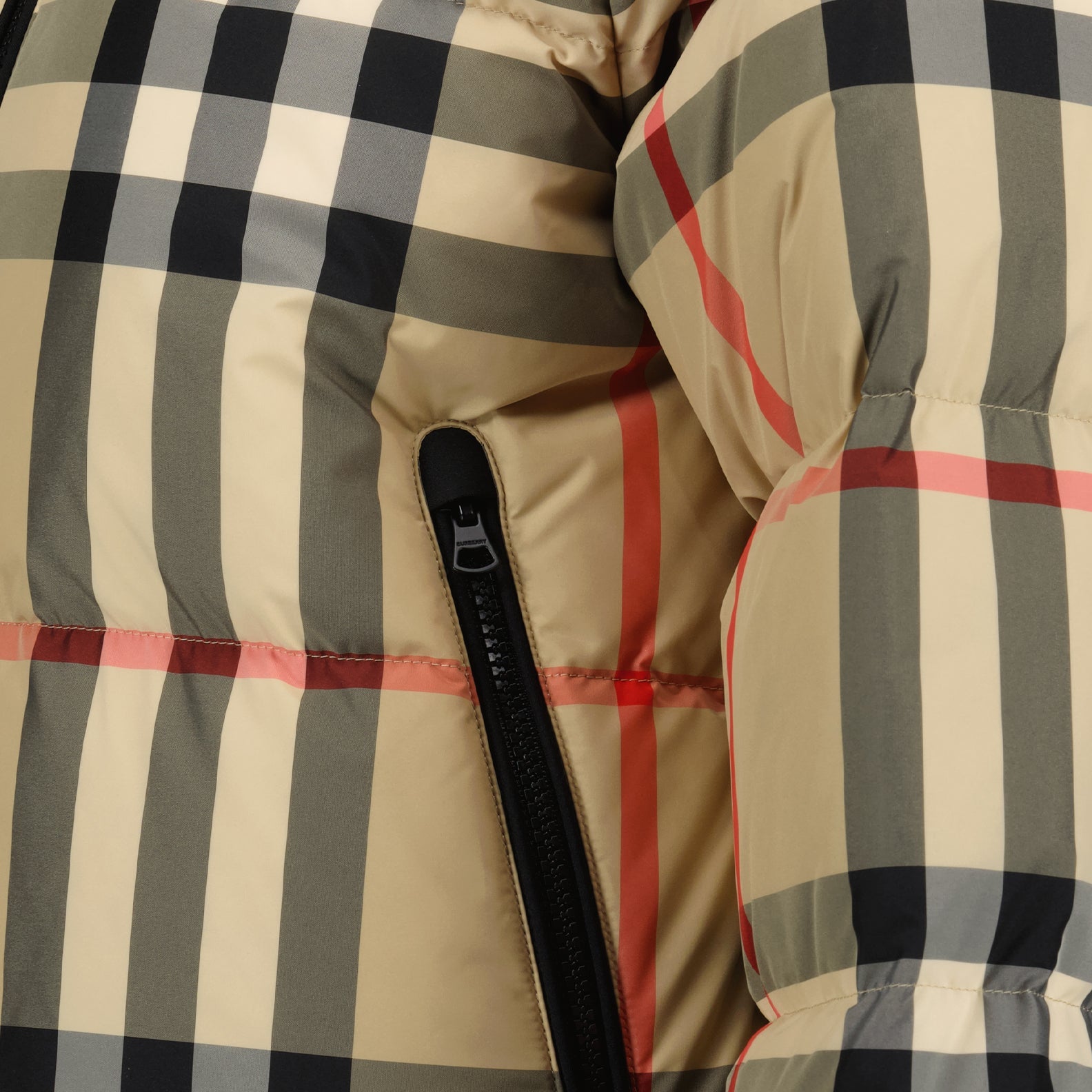 beige checkered down jacket, luxury outerwear, Burberry jacket, premium winter coat, elegant women’s jacket