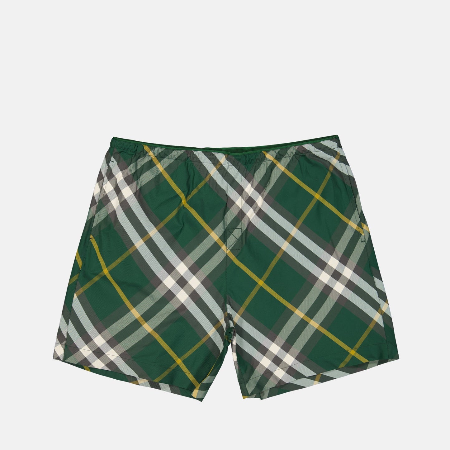 Burberry swim shorts, green checkered swim shorts, luxury swimwear, designer swim shorts, high-end swimwear