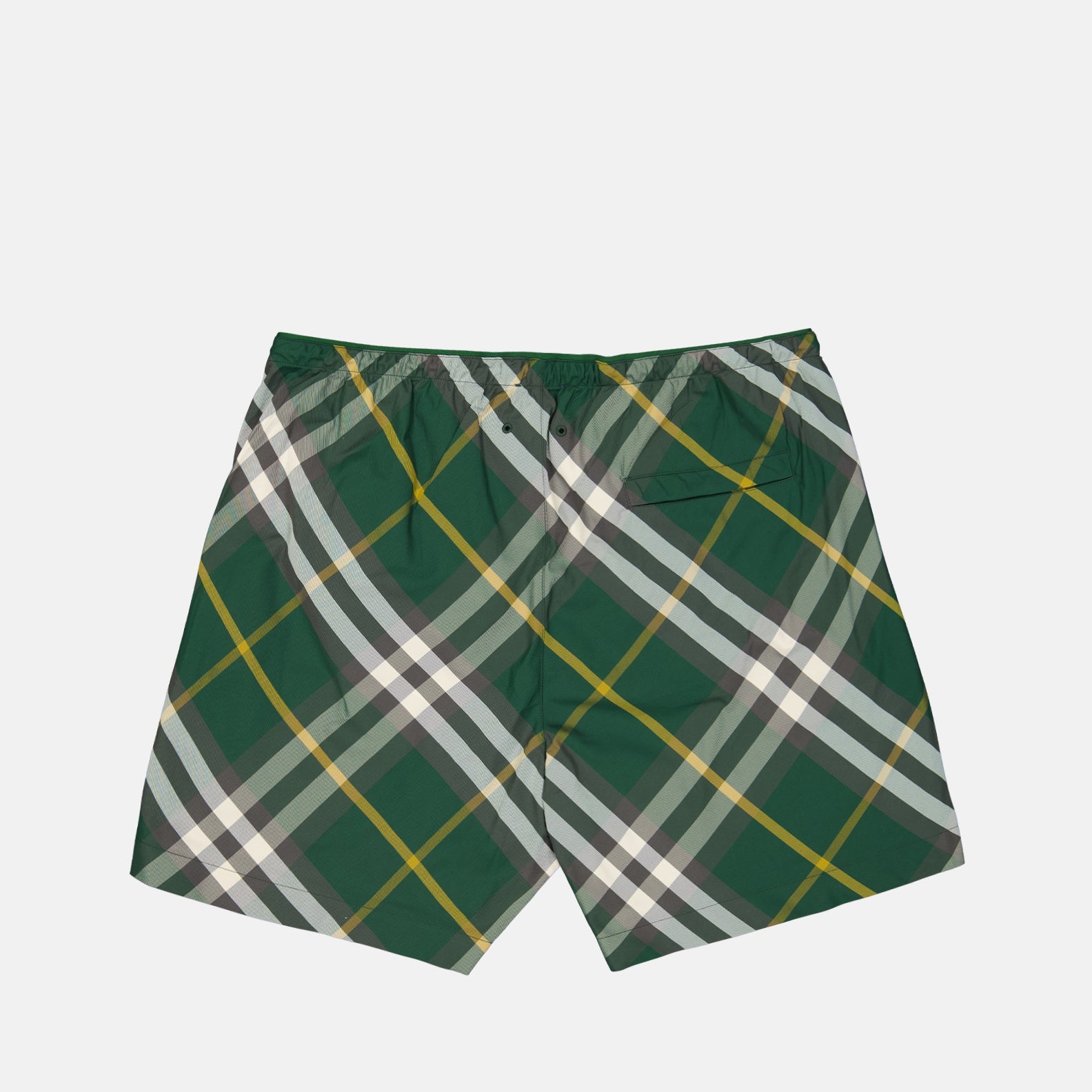 Burberry swim shorts, green checkered swim shorts, luxury swimwear, designer swim shorts, high-end swimwear