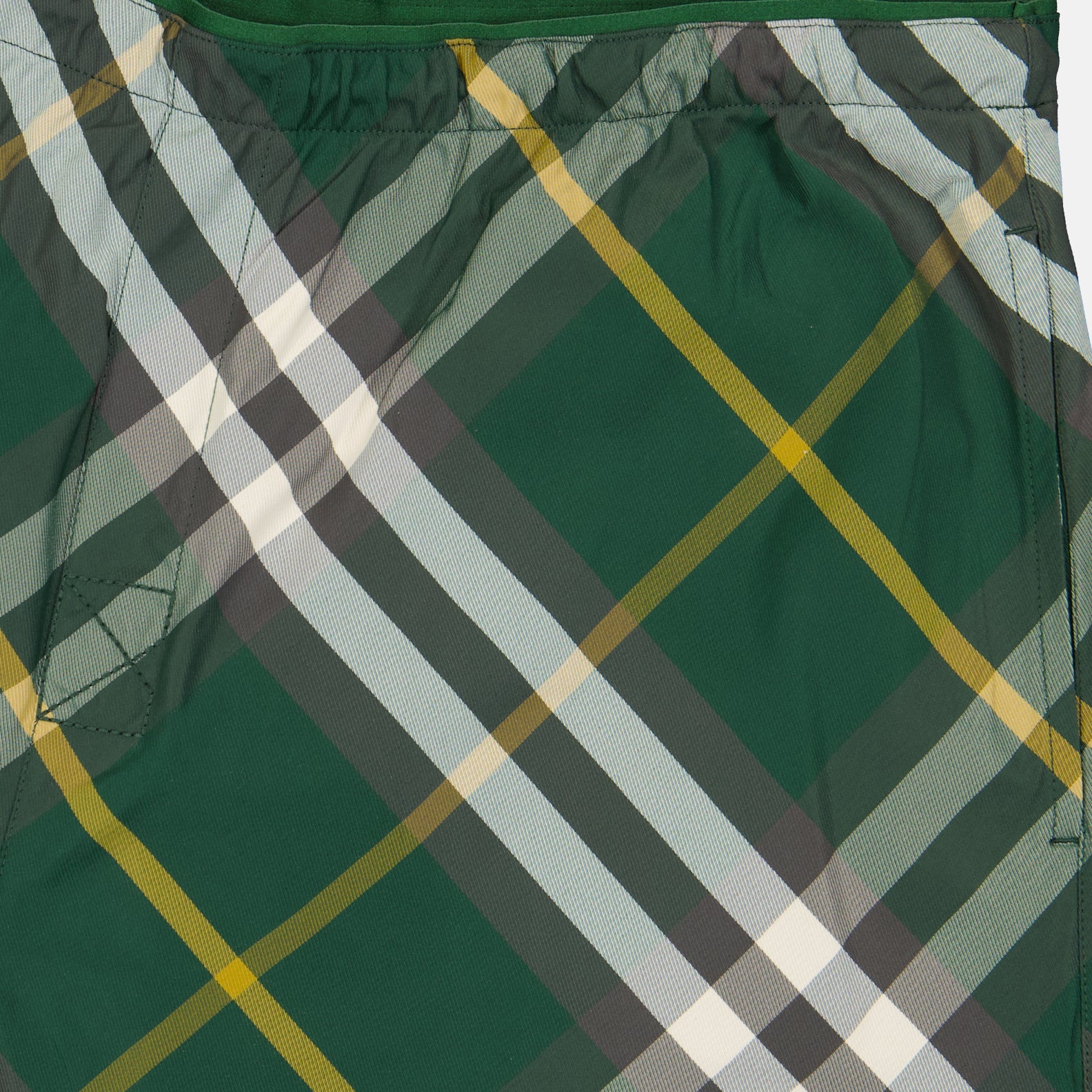 Burberry swim shorts, green checkered swim shorts, luxury swimwear, designer swim shorts, high-end swimwear