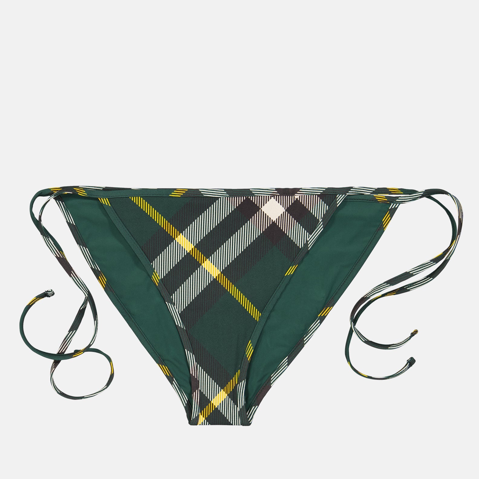 Checked bikini, Burberry swimwear, luxury beachwear, green bikini bottoms, designer swimwear