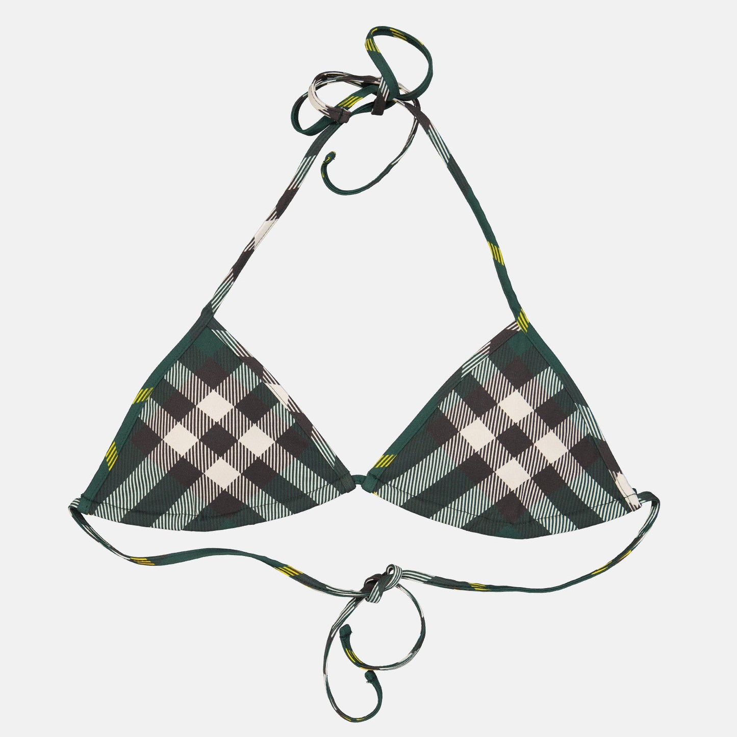 Burberry bikini, green bikini top, luxury swimwear, designer swimwear, checked bikini