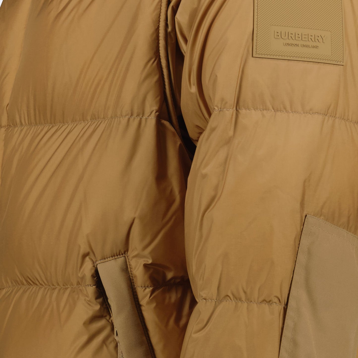 down jacket, removable sleeves, Burberry, luxury outerwear, beige jacket