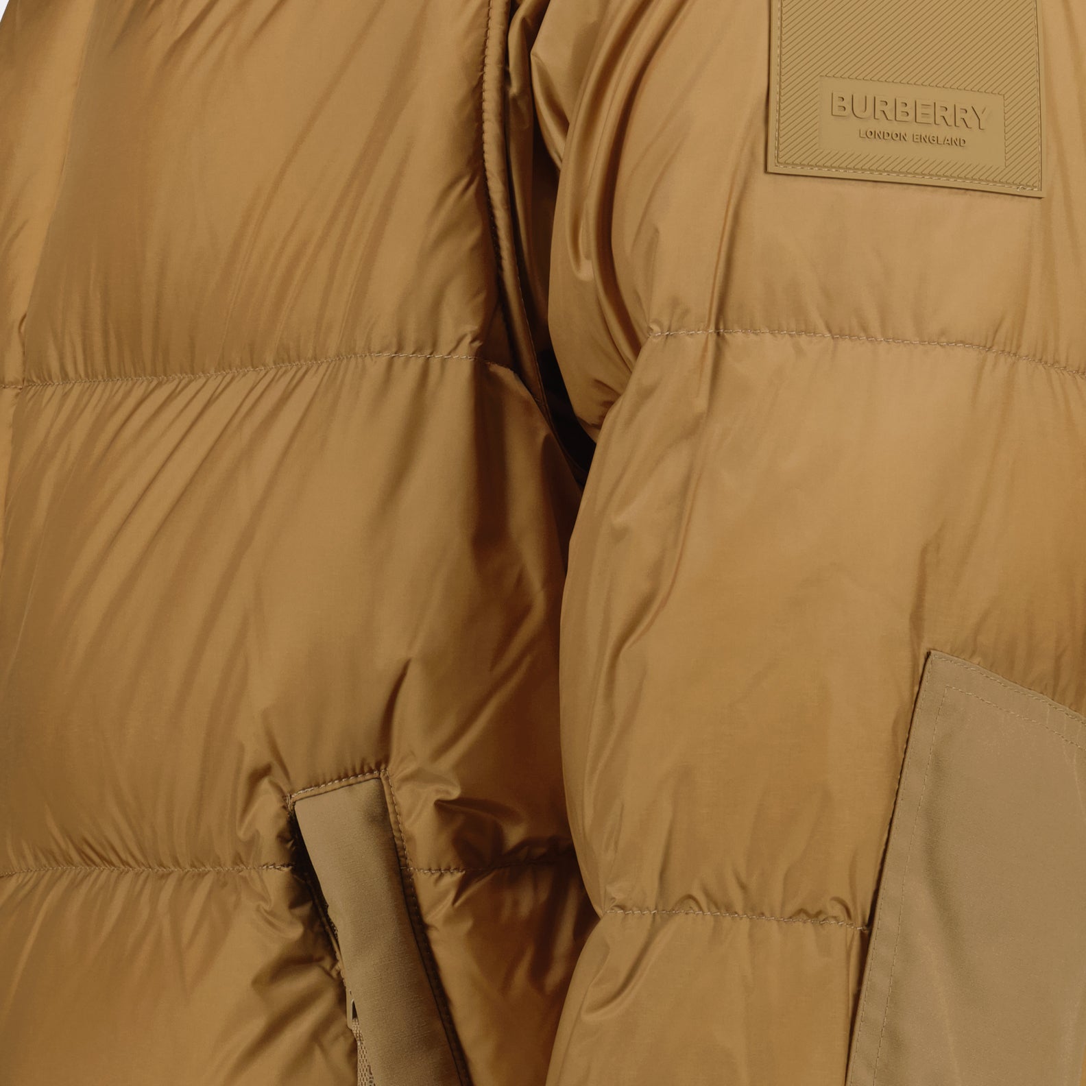 down jacket, removable sleeves, Burberry, luxury outerwear, beige jacket