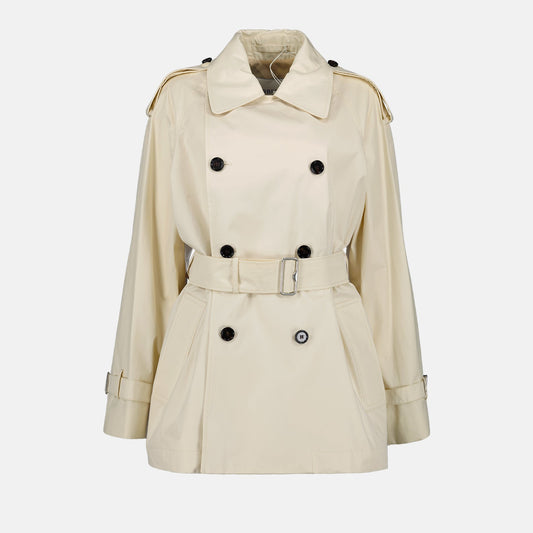 Burberry trench coat, cream short trench, luxury outerwear, designer trench, elegant coat