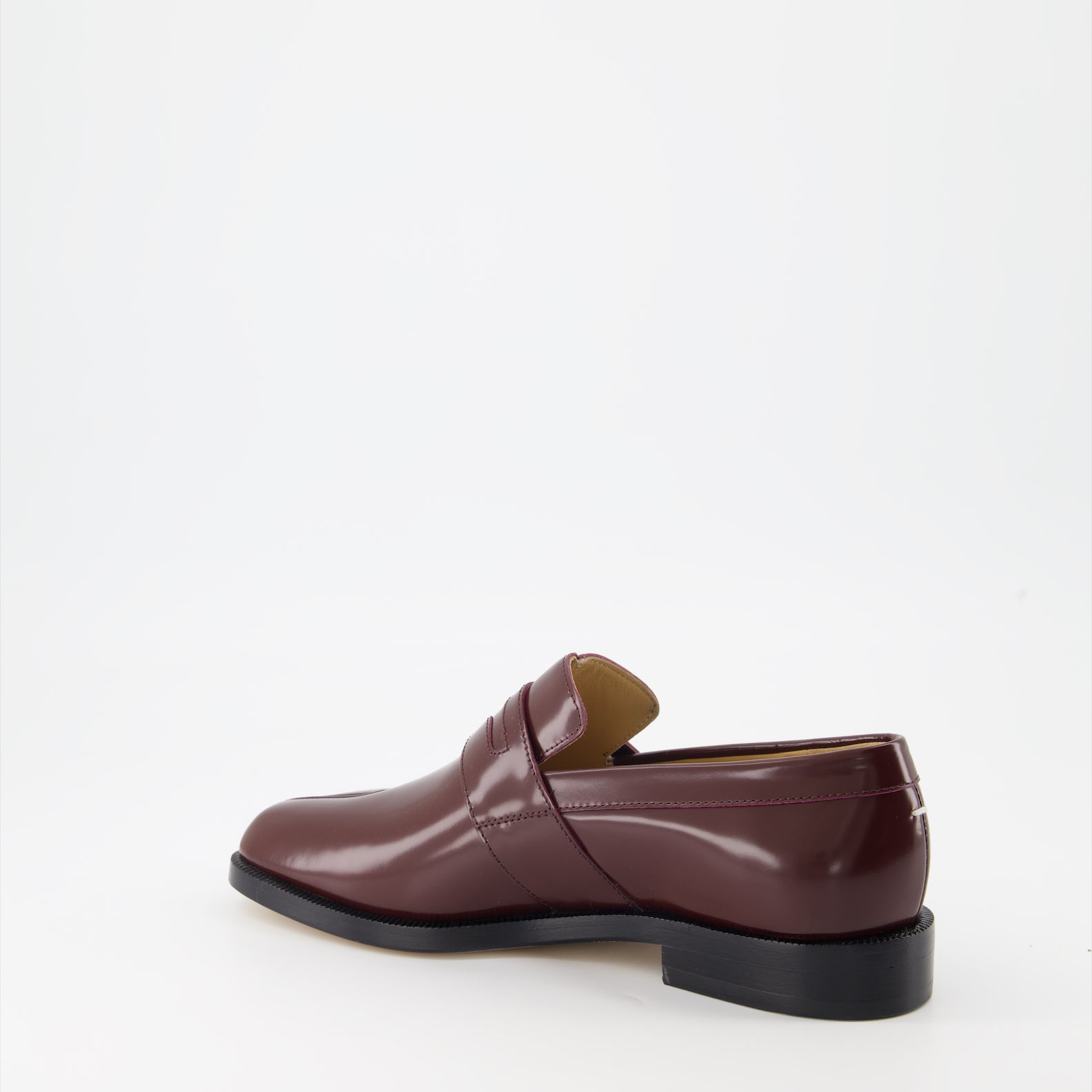 Tabi moccasins, leather patent moccasins, Maison Margiela, luxury footwear, Bordeaux moccasins