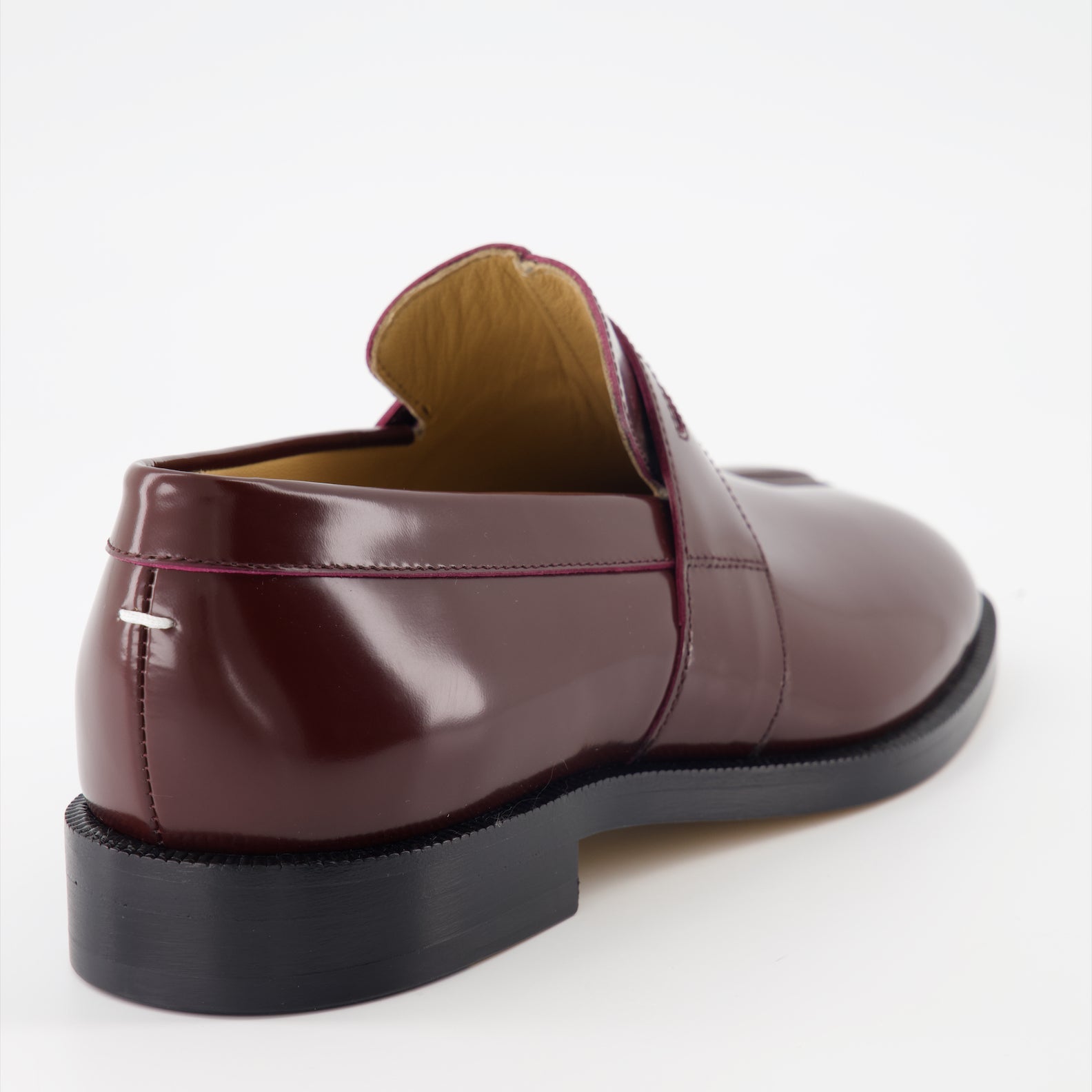 Tabi moccasins, leather patent moccasins, Maison Margiela, luxury footwear, Bordeaux moccasins