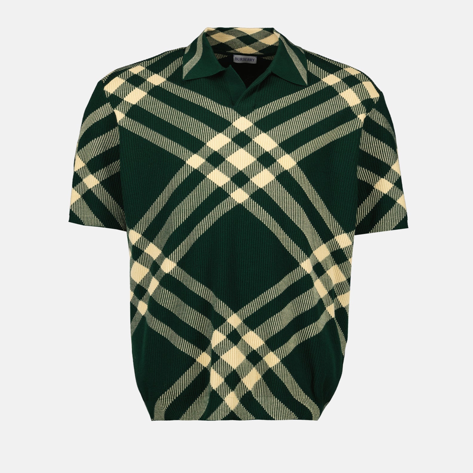 checkered wool polo, Burberry, luxury polo shirt, high-end menswear, sophisticated fashion