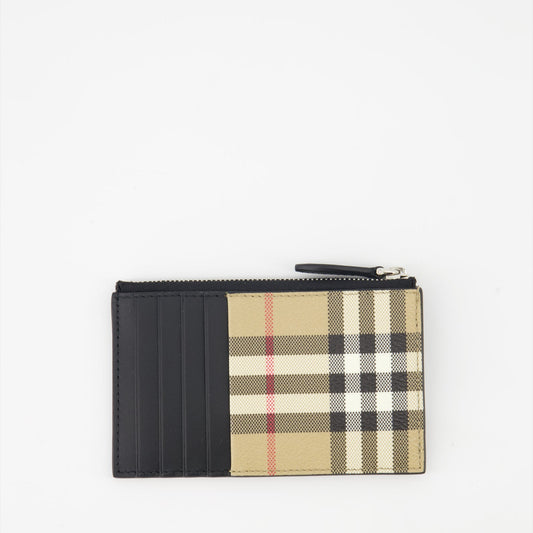 Burberry checkered card holder, luxury accessories, beige card holder, Burberry wallet, designer card holder