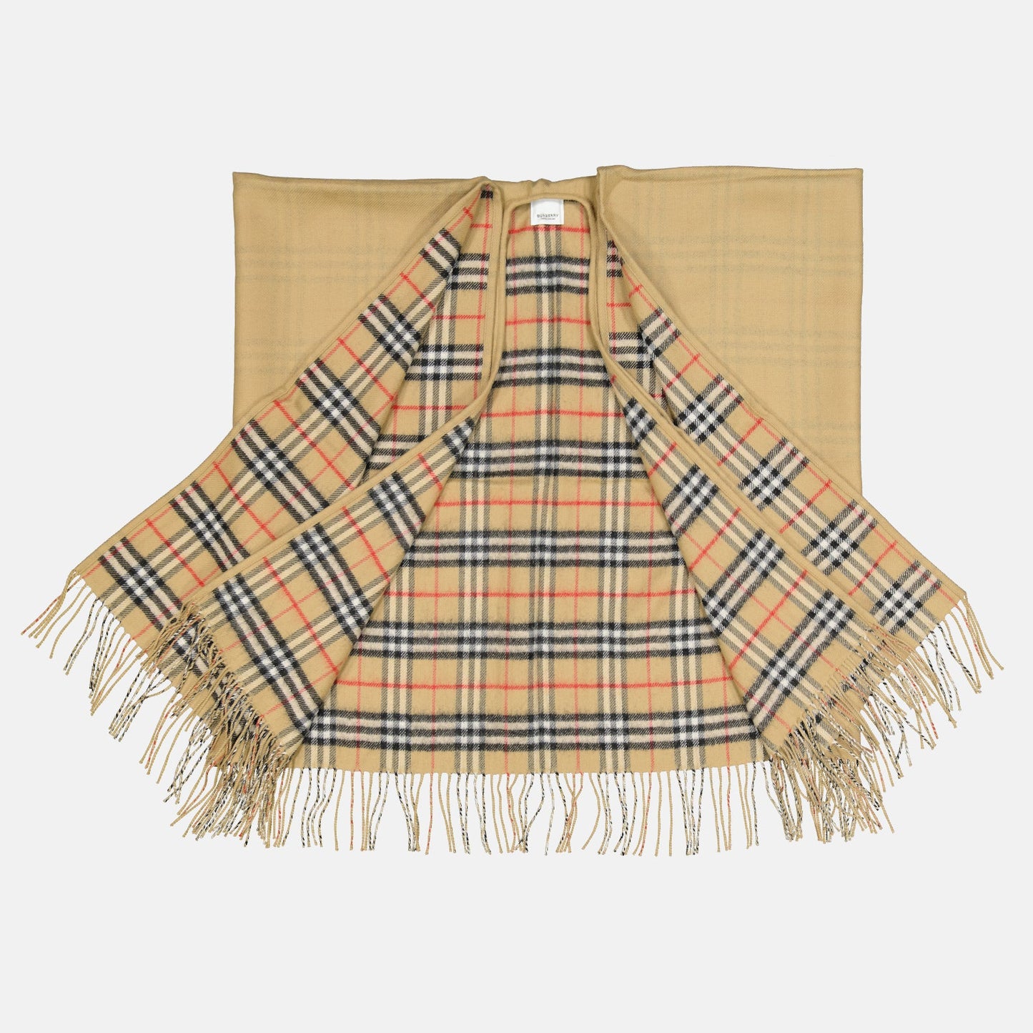 reversible wool cape, Burberry plaid cape, luxury outerwear, elegant cape, stylish layering piece