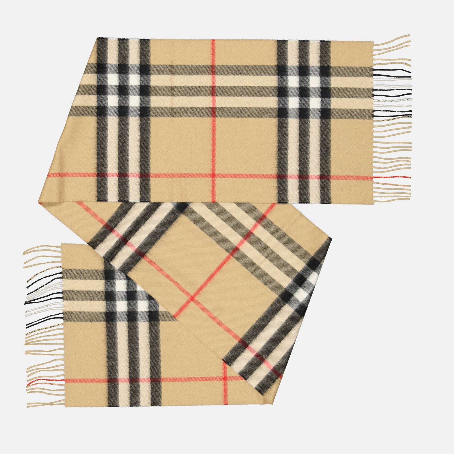 Beige Checkered Cashmere Scarf