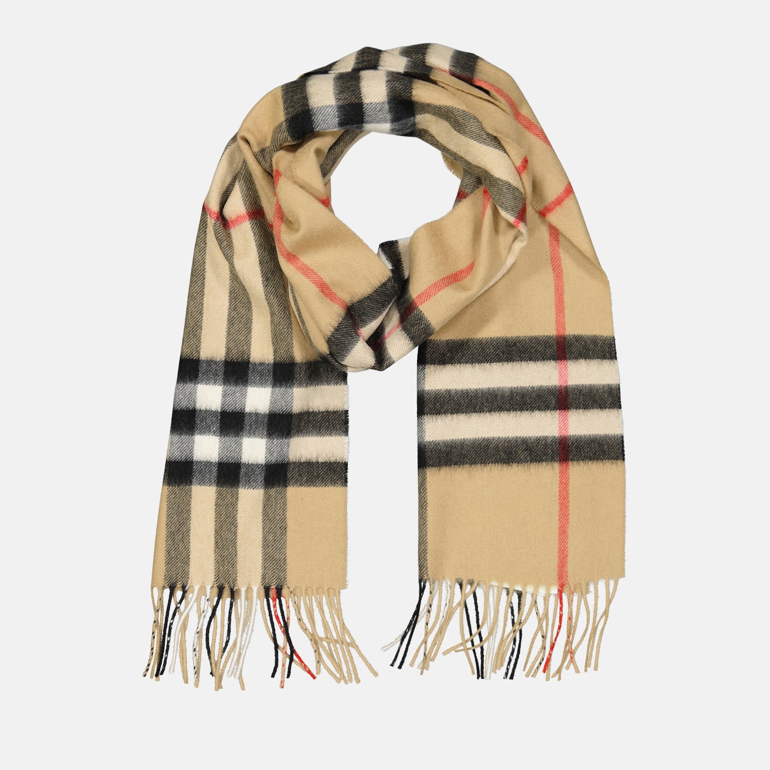 Beige Checkered Cashmere Scarf
