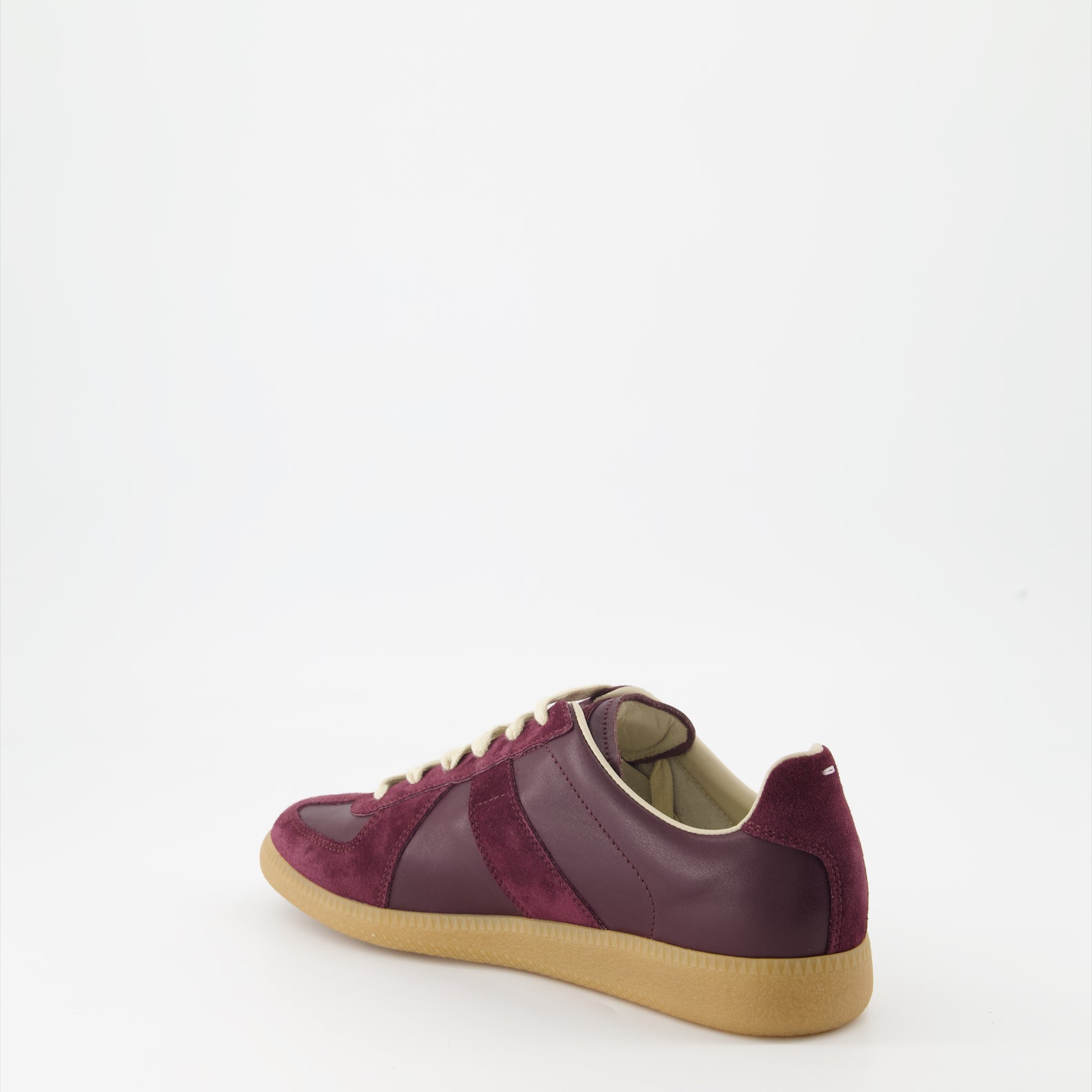 Maison Margiela sneakers, luxury bordeaux sneakers, leather and suede sneakers, designer footwear, high-end fashion sneakers