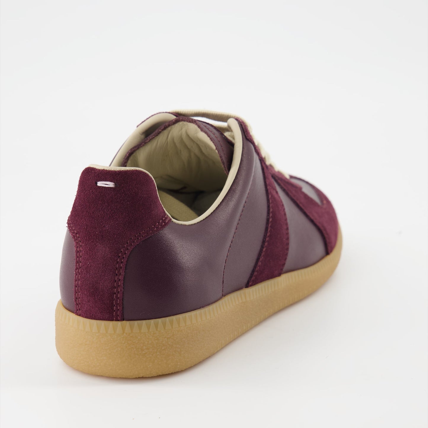 Maison Margiela sneakers, luxury bordeaux sneakers, leather and suede sneakers, designer footwear, high-end fashion sneakers