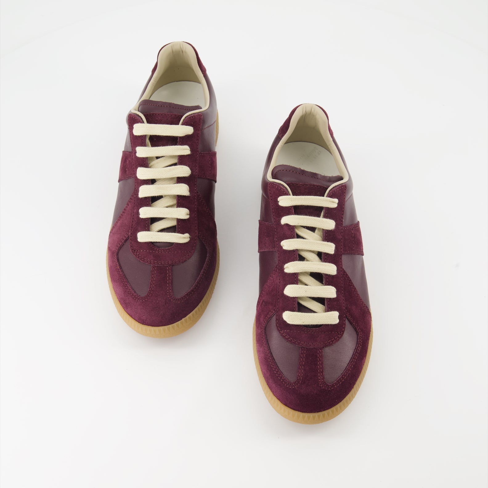 Maison Margiela sneakers, luxury bordeaux sneakers, leather and suede sneakers, designer footwear, high-end fashion sneakers