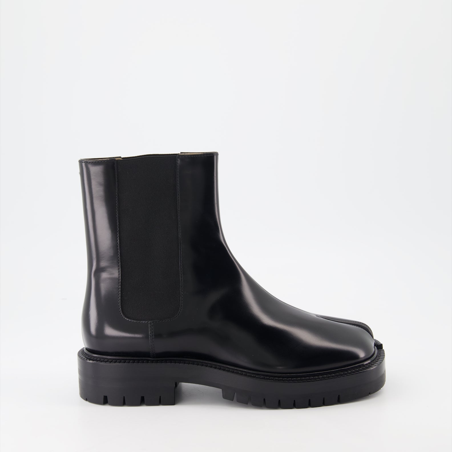 Maison Margiela boots, Tabi Chelsea boots, patent leather boots, designer Chelsea boots, luxury fashion footwear