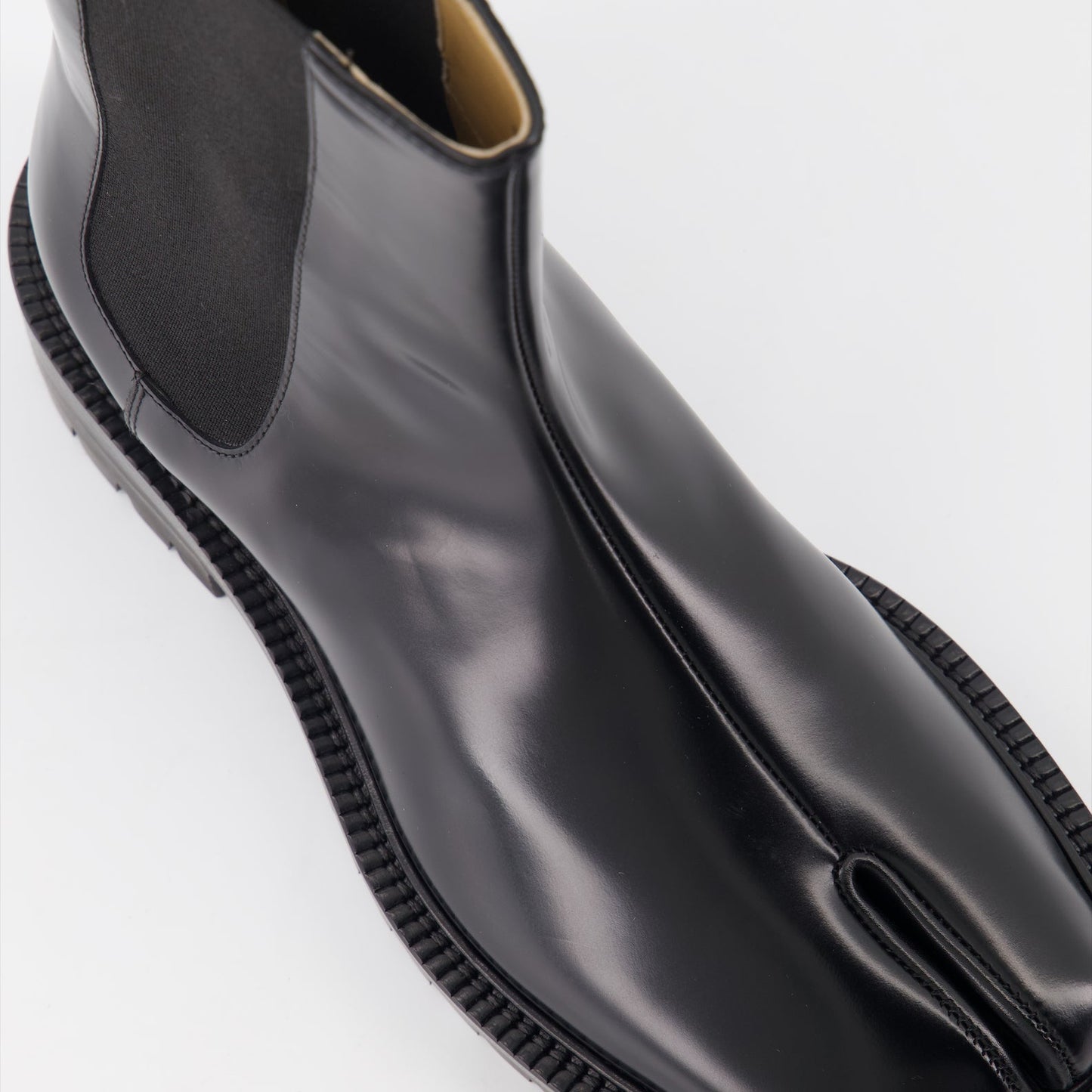 Maison Margiela boots, Tabi Chelsea boots, patent leather boots, designer Chelsea boots, luxury fashion footwear