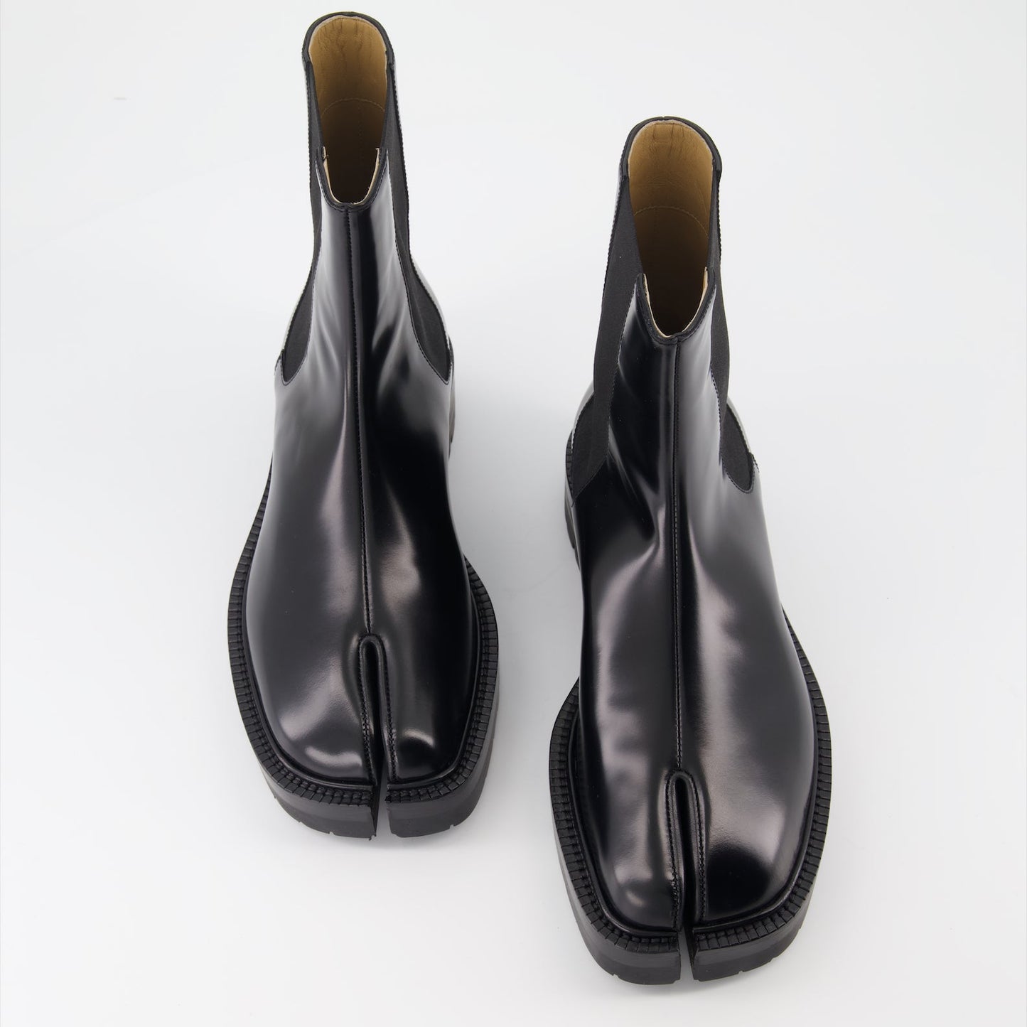 Maison Margiela boots, Tabi Chelsea boots, patent leather boots, designer Chelsea boots, luxury fashion footwear