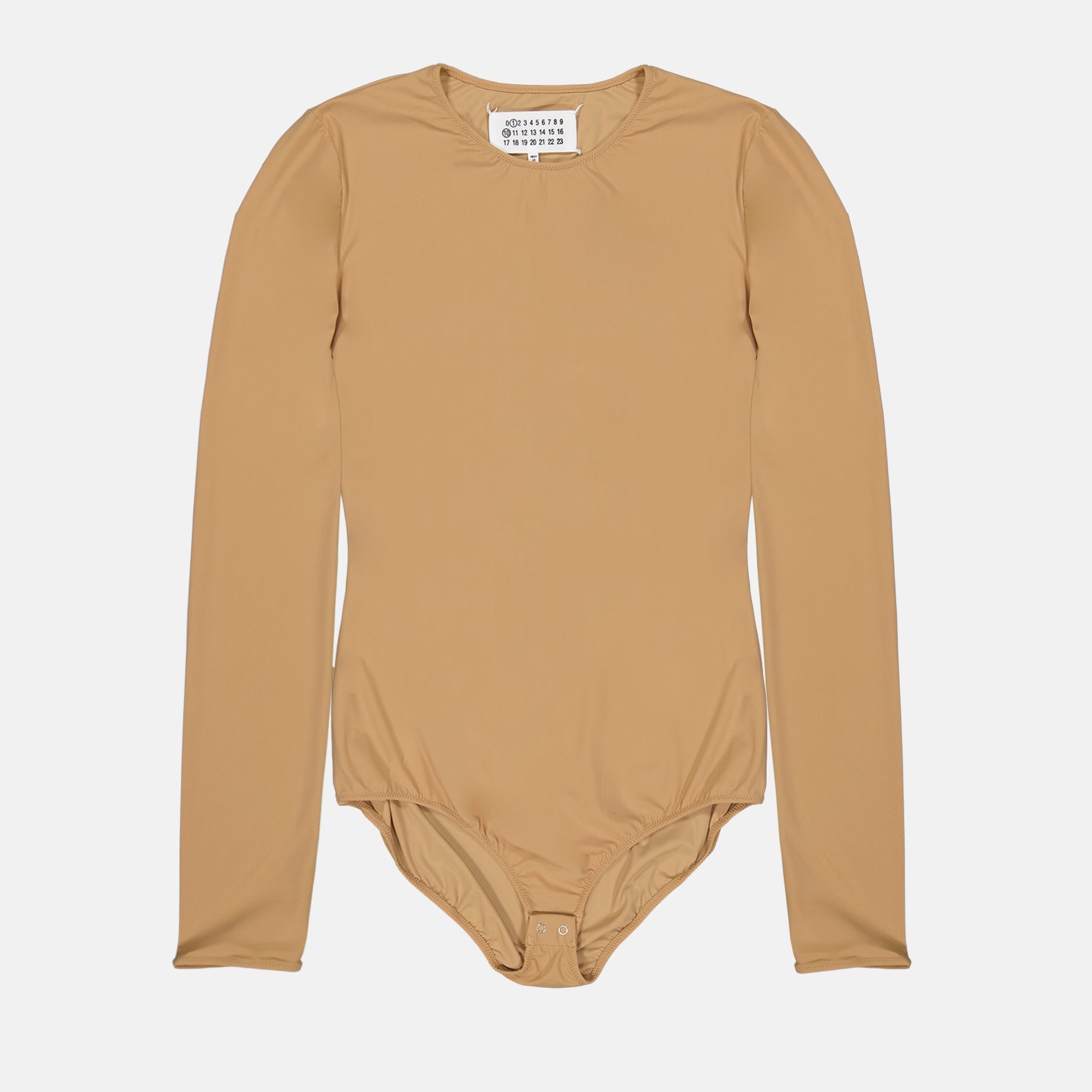 Maison Margiela, beige bodysuit, long-sleeve, luxury ready-to-wear, elegant bodysuit