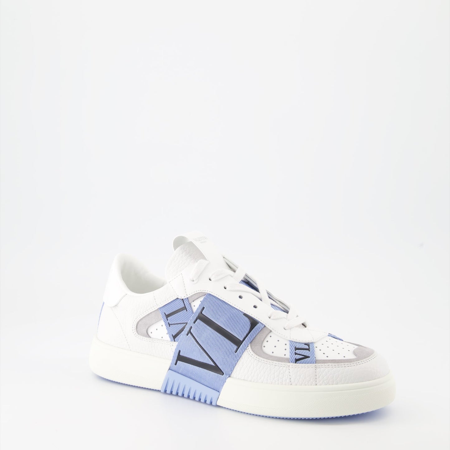 Valentino sneakers, white leather sneakers, blue strap sneakers, luxury footwear, designer sneakers