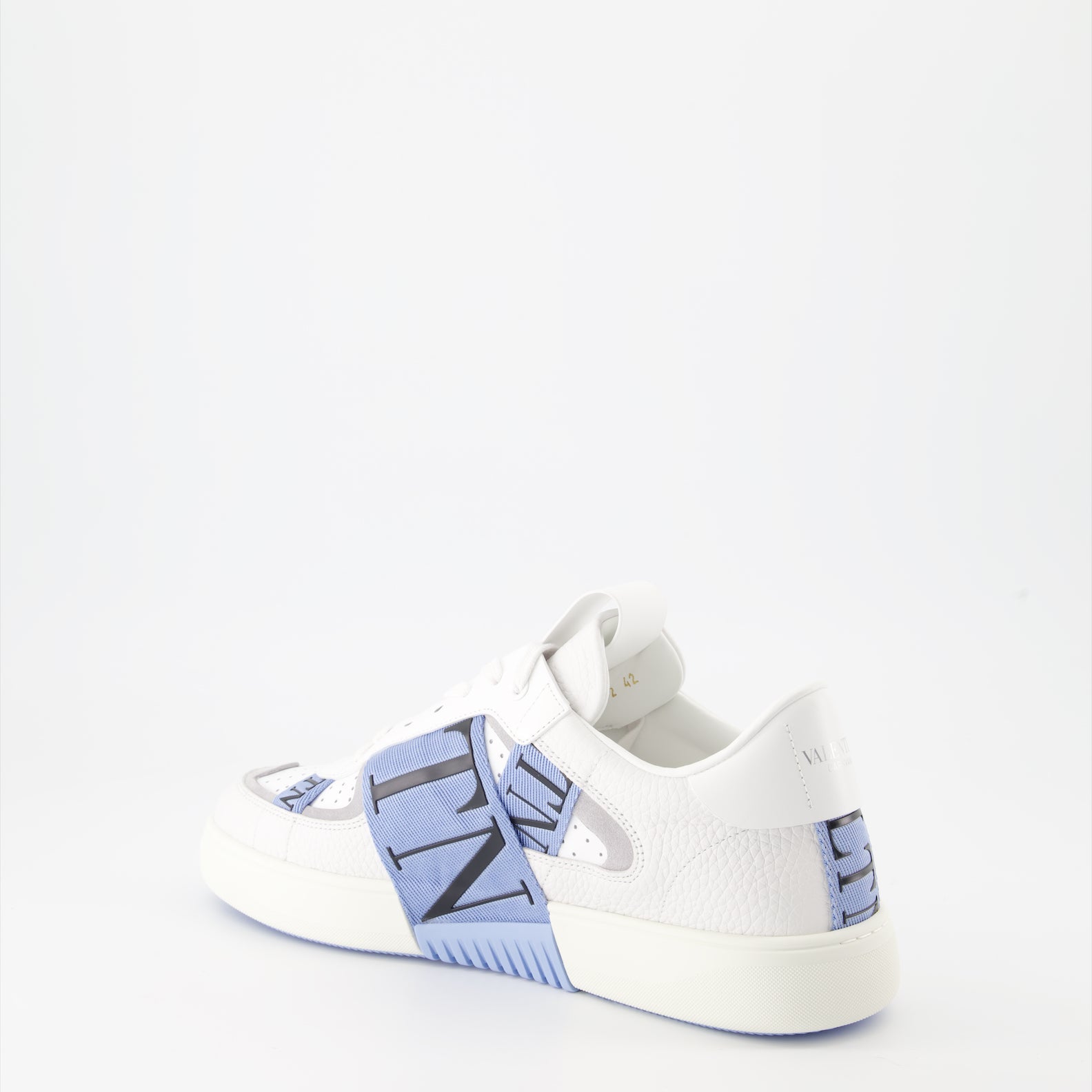 Valentino sneakers, white leather sneakers, blue strap sneakers, luxury footwear, designer sneakers