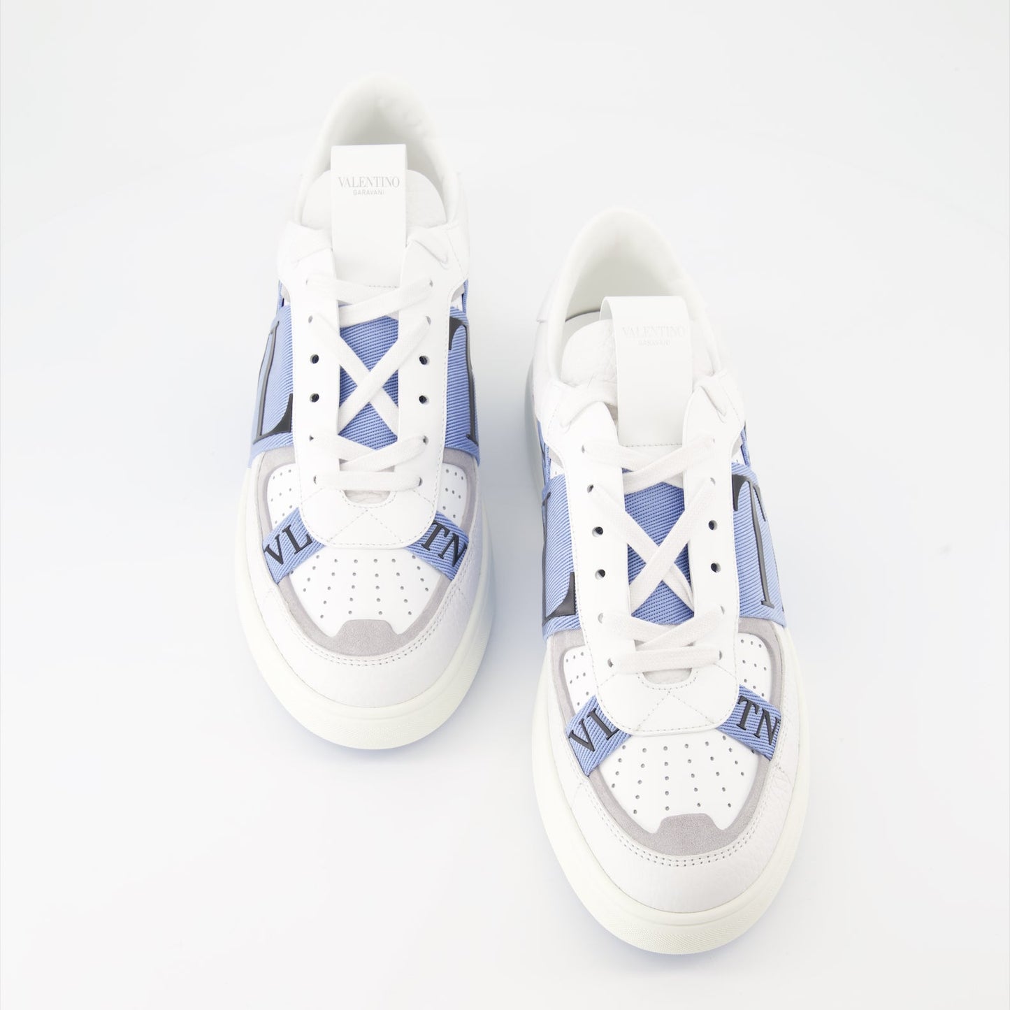 Valentino sneakers, white leather sneakers, blue strap sneakers, luxury footwear, designer sneakers