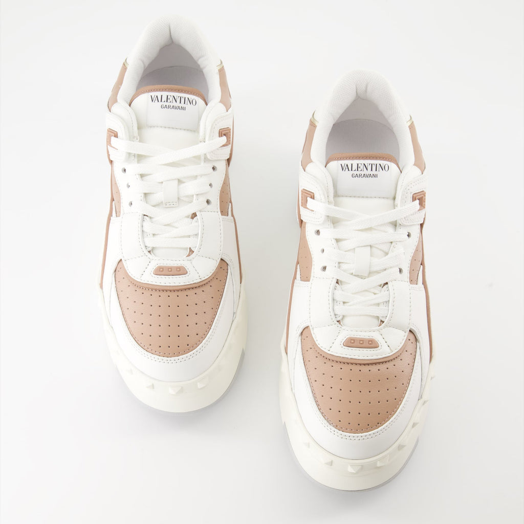 luxury sneakers, Valentino Garavani, leather sneakers, white and beige sneakers, high-end footwear