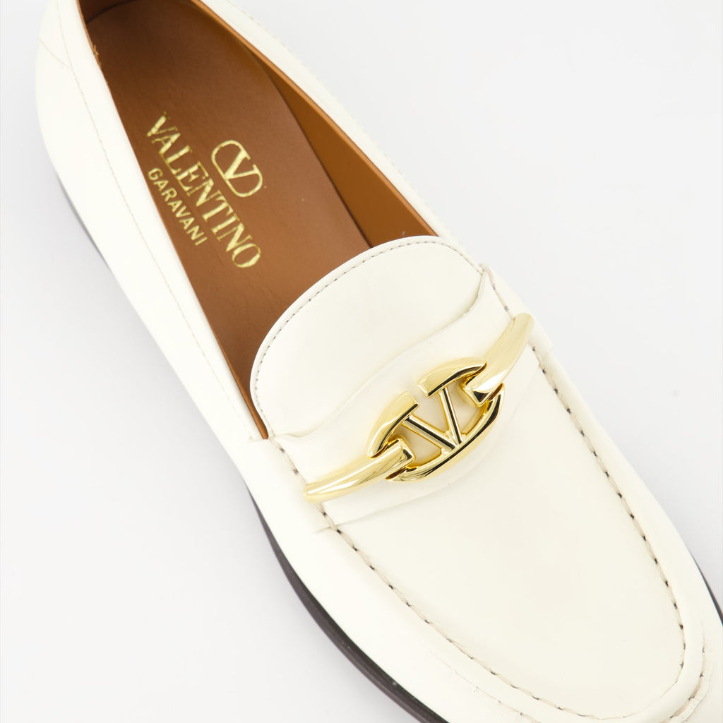 Valentino Garavani loafers, luxury leather loafers, white moccasins, VLogo shoes, designer footwear