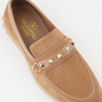 luxury moccasins, brown suede shoes, Valentino Garavani, designer footwear, premium leather loafers