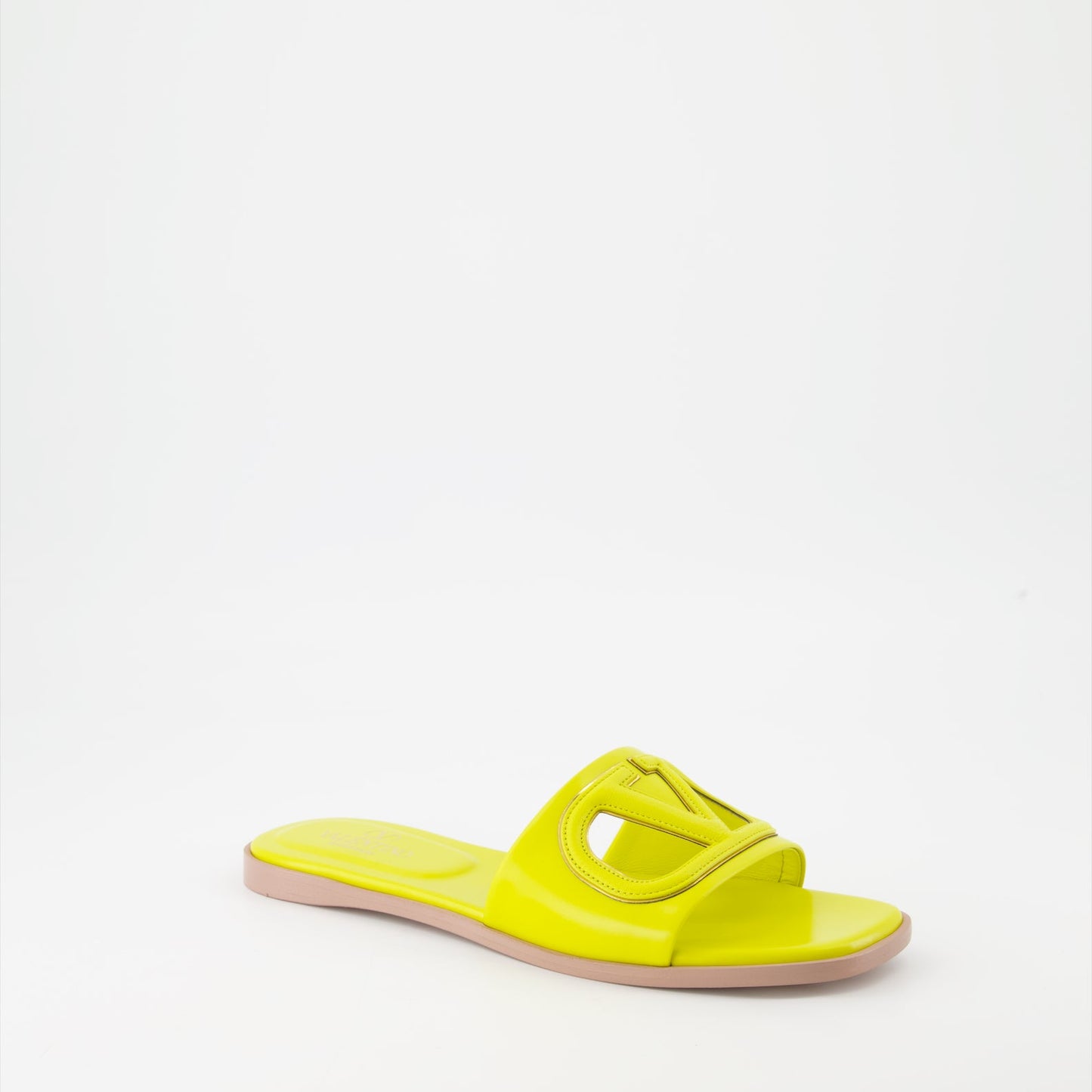 Valentino slides, yellow leather slides, luxury footwear, designer slides, VLogo slides