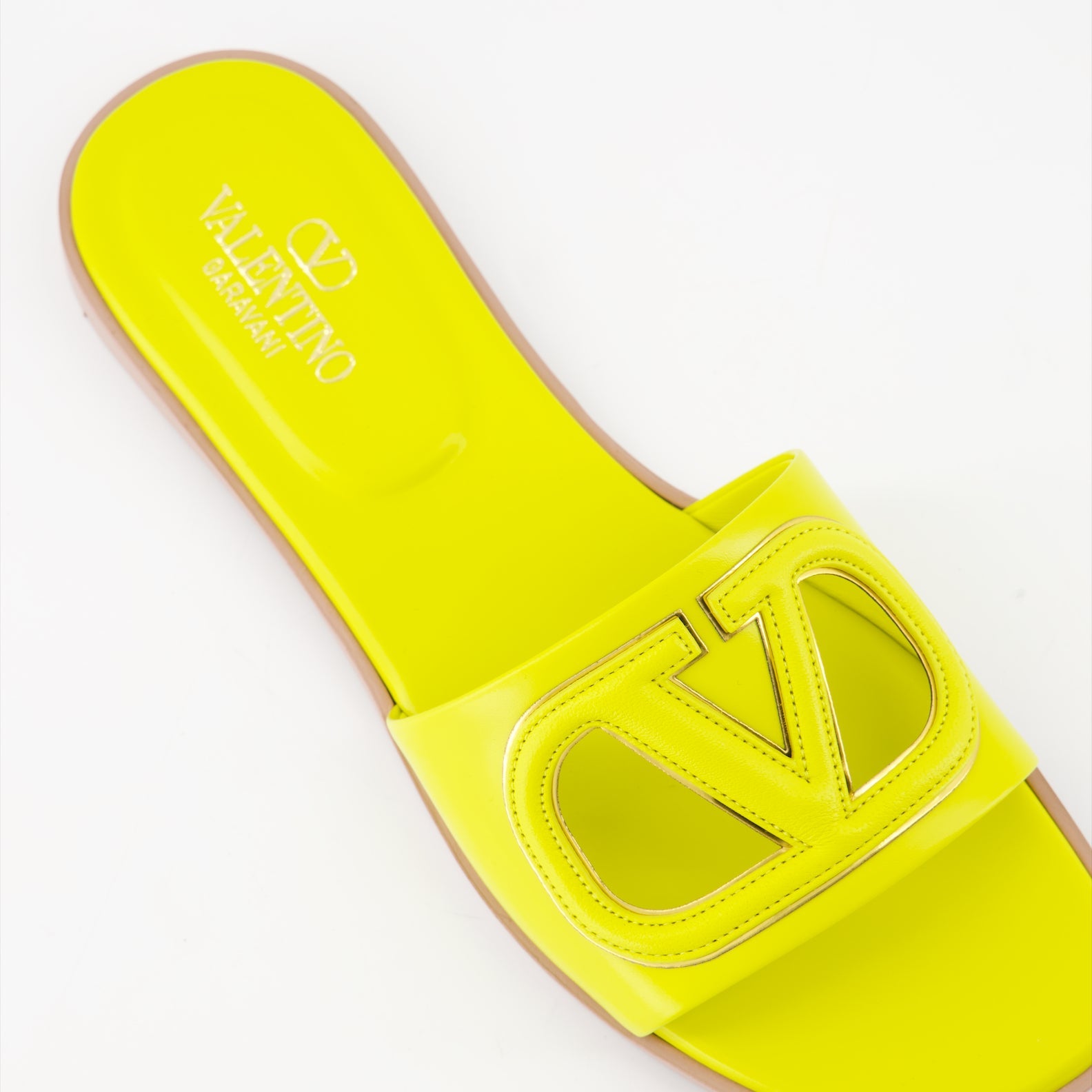 Valentino slides, yellow leather slides, luxury footwear, designer slides, VLogo slides