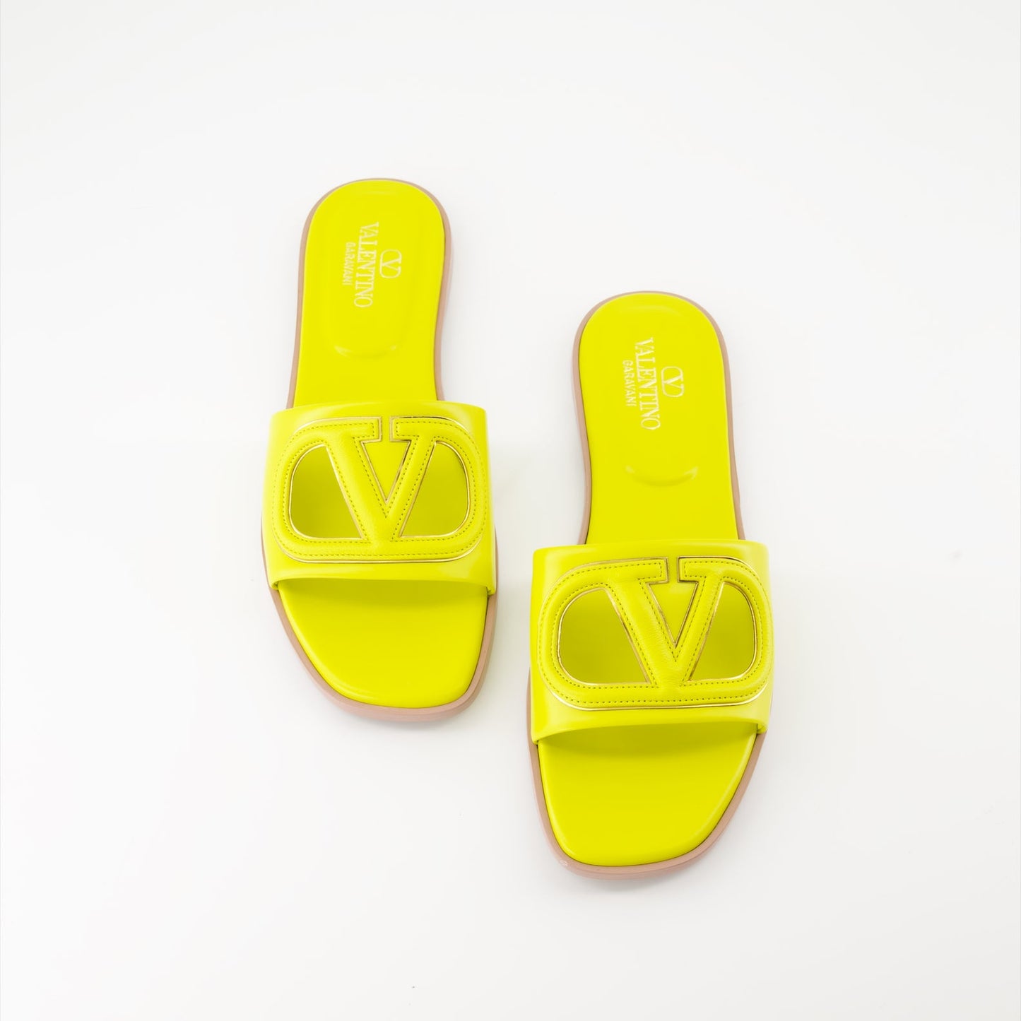 Valentino slides, yellow leather slides, luxury footwear, designer slides, VLogo slides