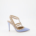 Rockstud, patent leather pumps, blue heels, Valentino Garavani, luxury shoes