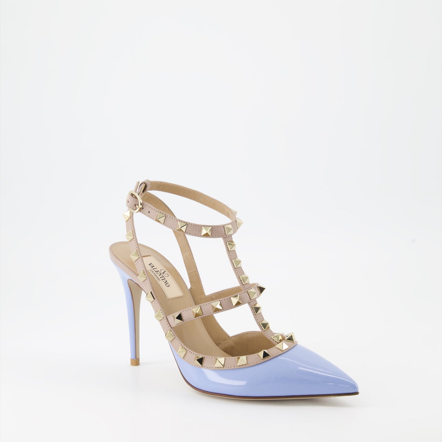 Rockstud, patent leather pumps, blue heels, Valentino Garavani, luxury shoes