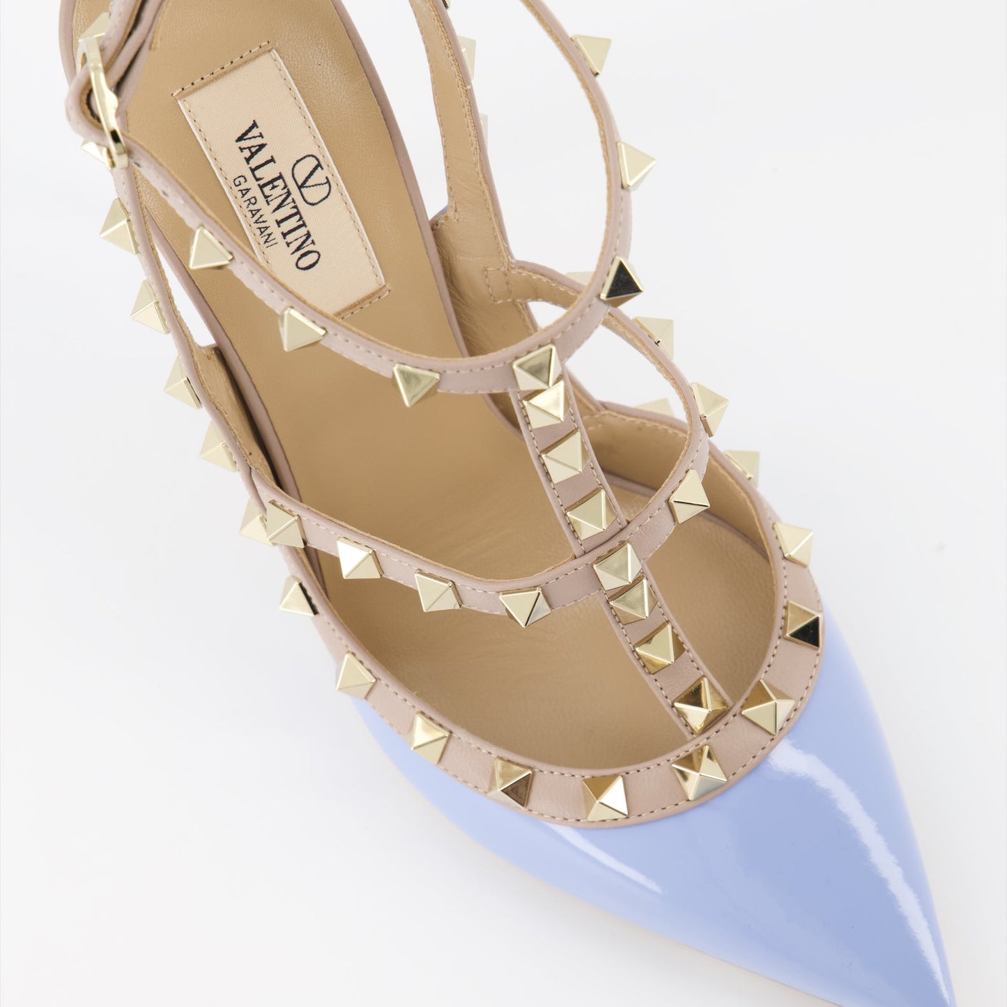 Rockstud, patent leather pumps, blue heels, Valentino Garavani, luxury shoes