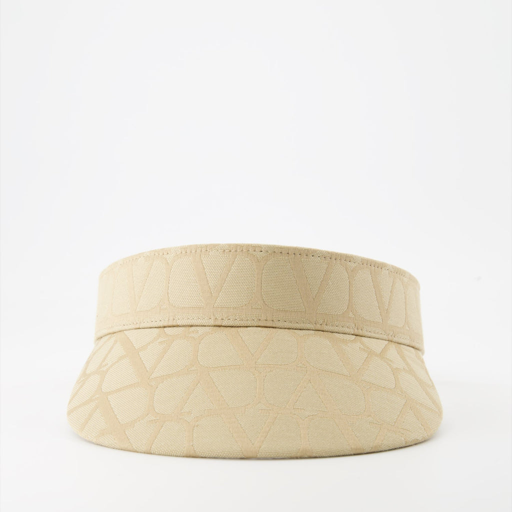 luxury visor, VLogo visor, Valentino Garavani accessories, designer headwear, beige cotton visor