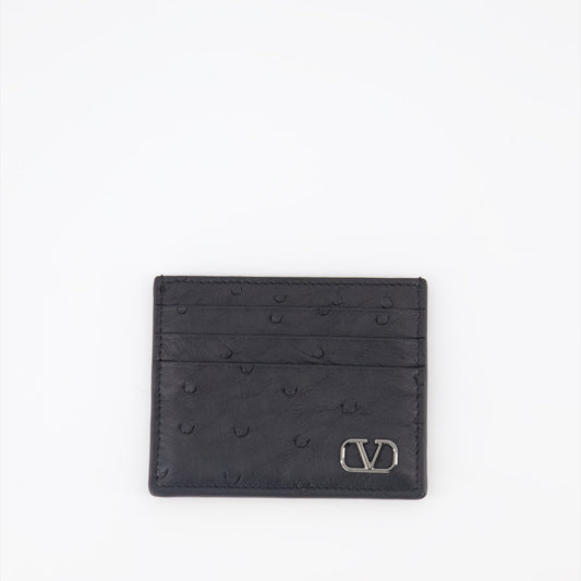 luxury wallet, ostrich leather wallet, Valentino Garavani, black leather wallet, men's accessories