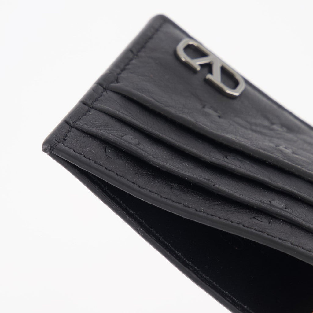 luxury wallet, ostrich leather wallet, Valentino Garavani, black leather wallet, men's accessories
